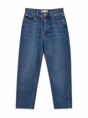 ZARA Blue High-Rise Straight Crop Jeans